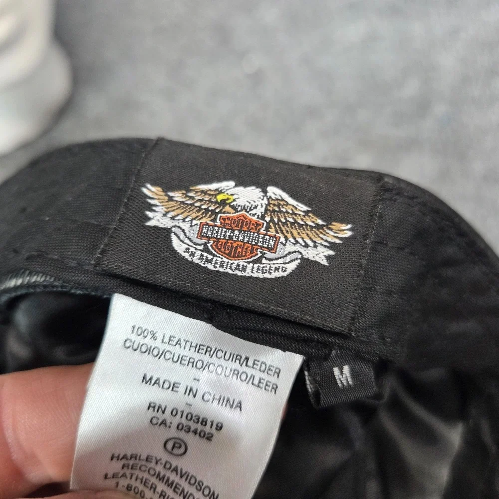 HOLY GRAIL! Harley Davidson Vintage Leather Motorcycle‎ Eagle Captains Hat Y2K M
